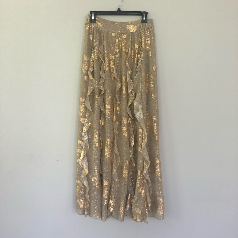 Anthropologie Gold Holiday Maxi Skirt